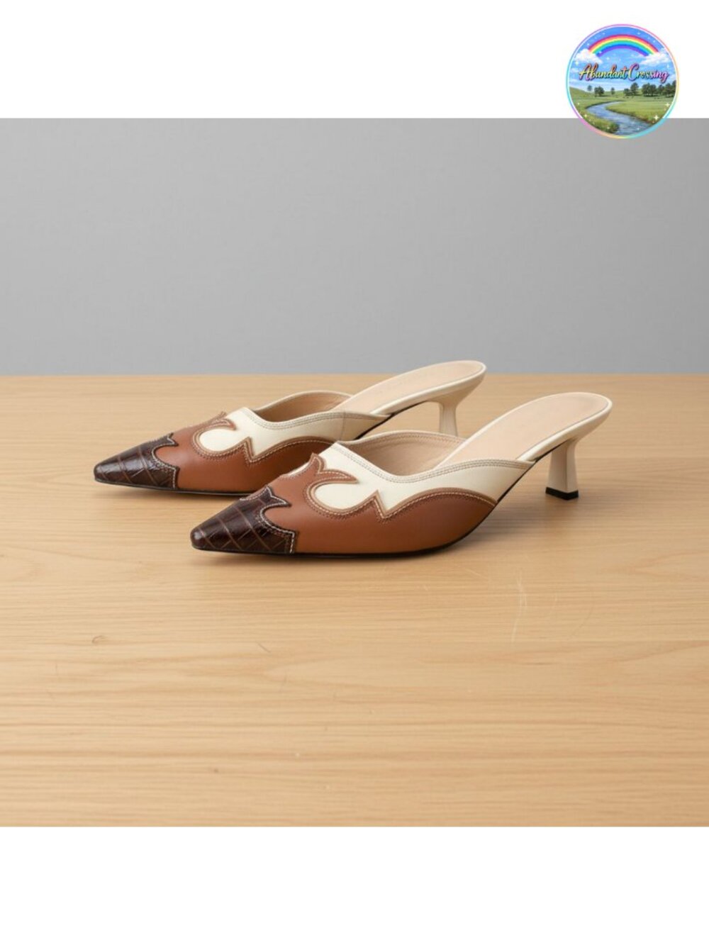 SOVANYOU Kitten Heel Mules Pointed Toe Faux Leather Pumps Western Heels